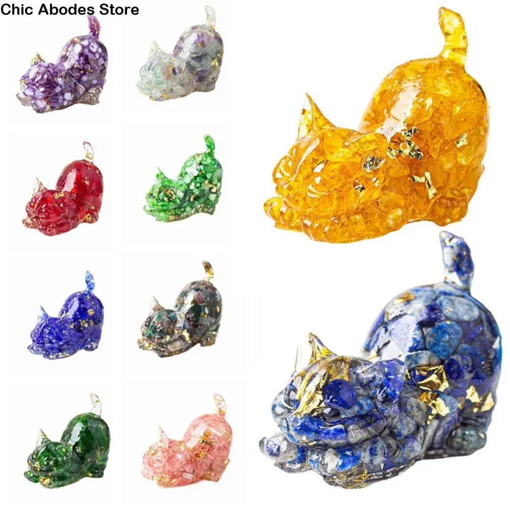 

Creative Cartoon Animal Figurines Cat Shaped Portable Cat Figurine Ornaments Handcraft Multiple Colored Crystal Cat Figurine