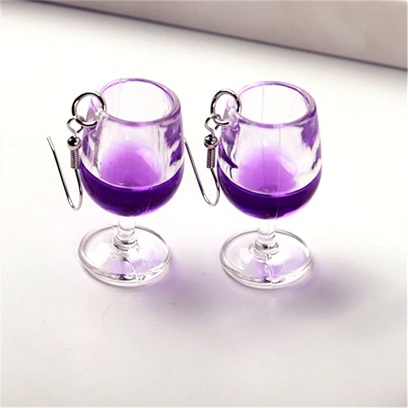 3D Red Wine Cup Earrings Personalized and Creative Red Wine Cup Stemware Pendant Earrings For Women Jewelry Gift