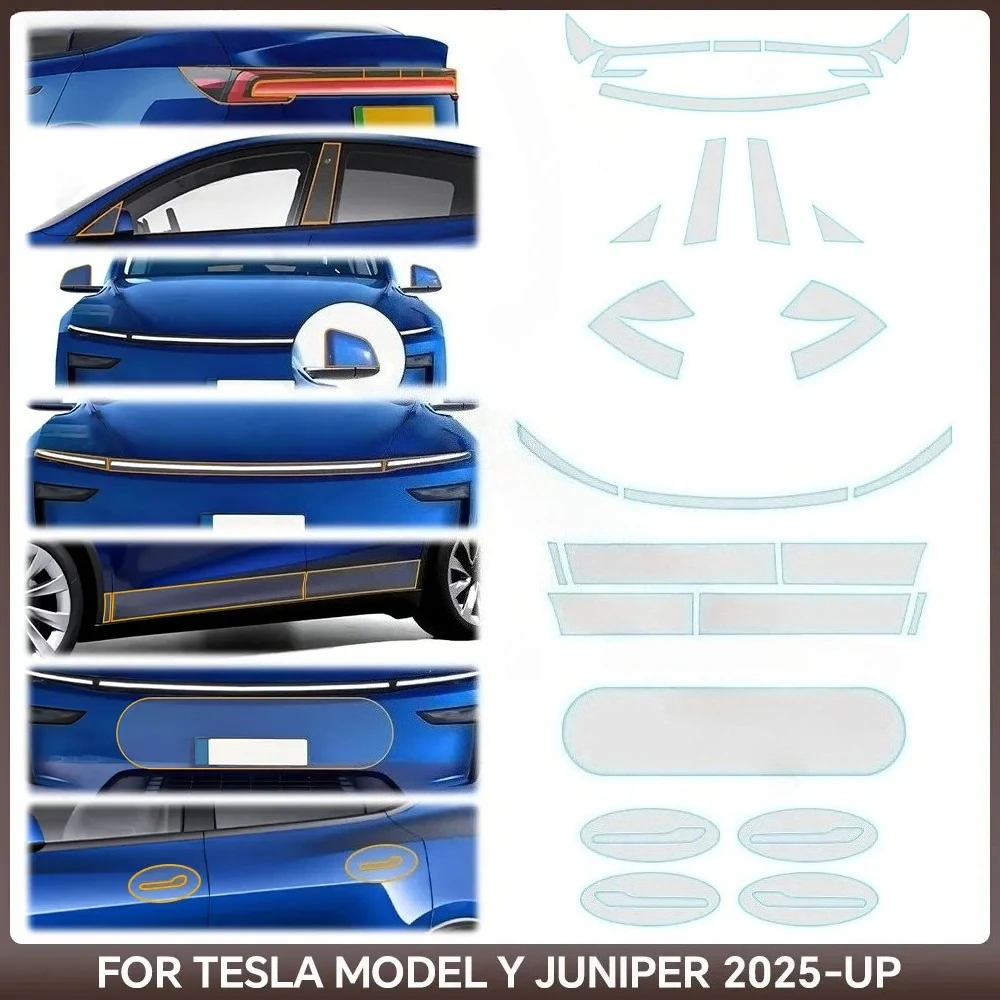 

For Tesla Model Y Juniper 2025 2026 TPU Protective Film Kit Headlight Side Mirror B Pillar Paint Protection Anti Scratch
