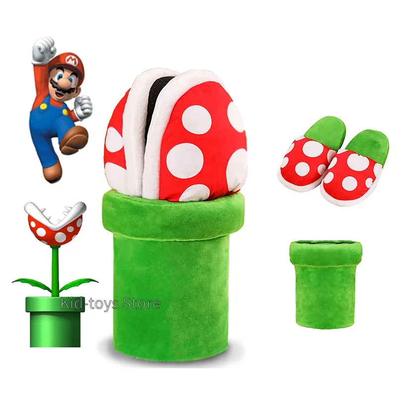 Super Marios Bros Piranha Plants Plush Slippers Kawaii Cartoon Keep Warm Anime Men Women Home Shoe Cosplay Costume Accessories