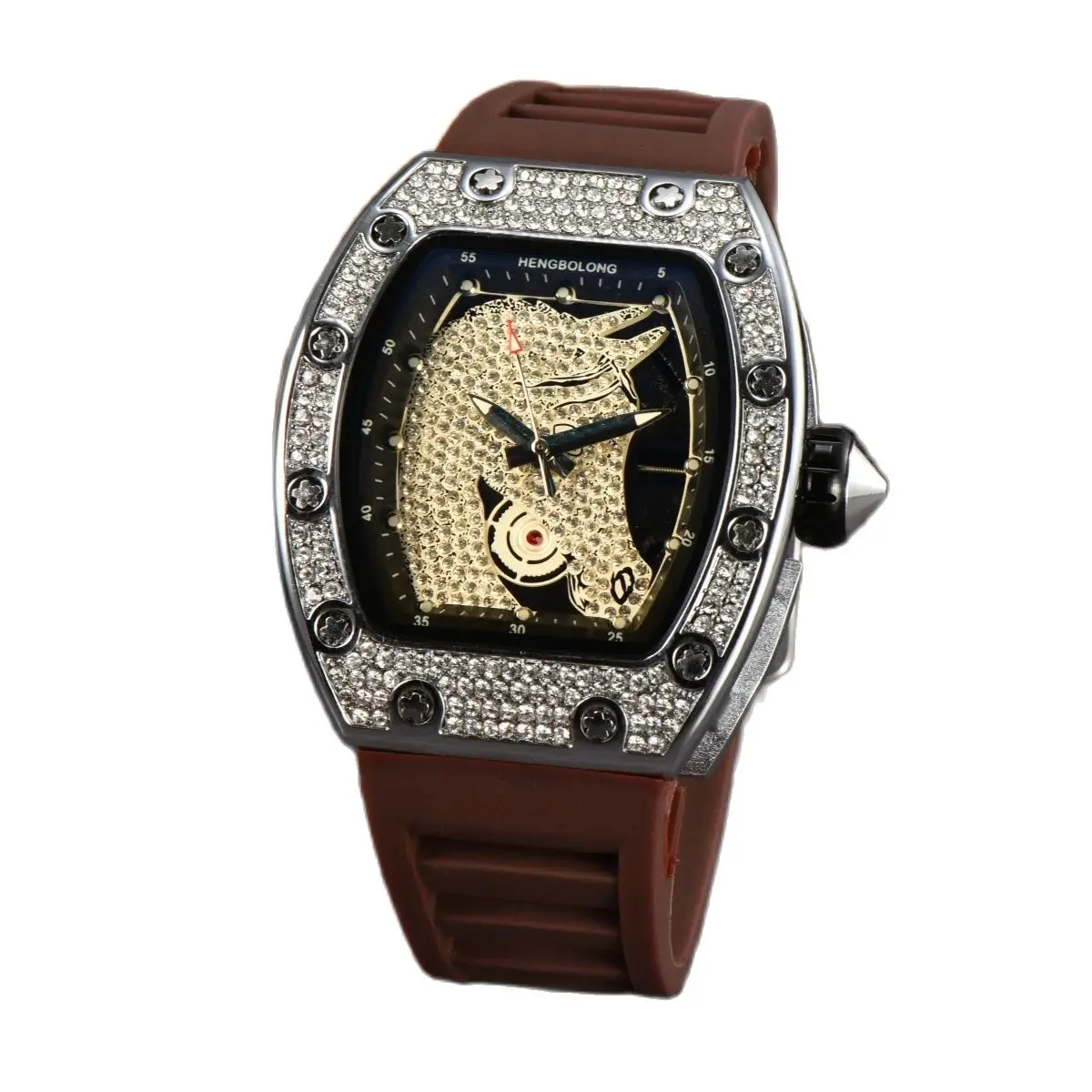 Hot Sale New Silver Diamond horse\'s head Luxury Noble European Men Waterproof Calendar Quartz Watch