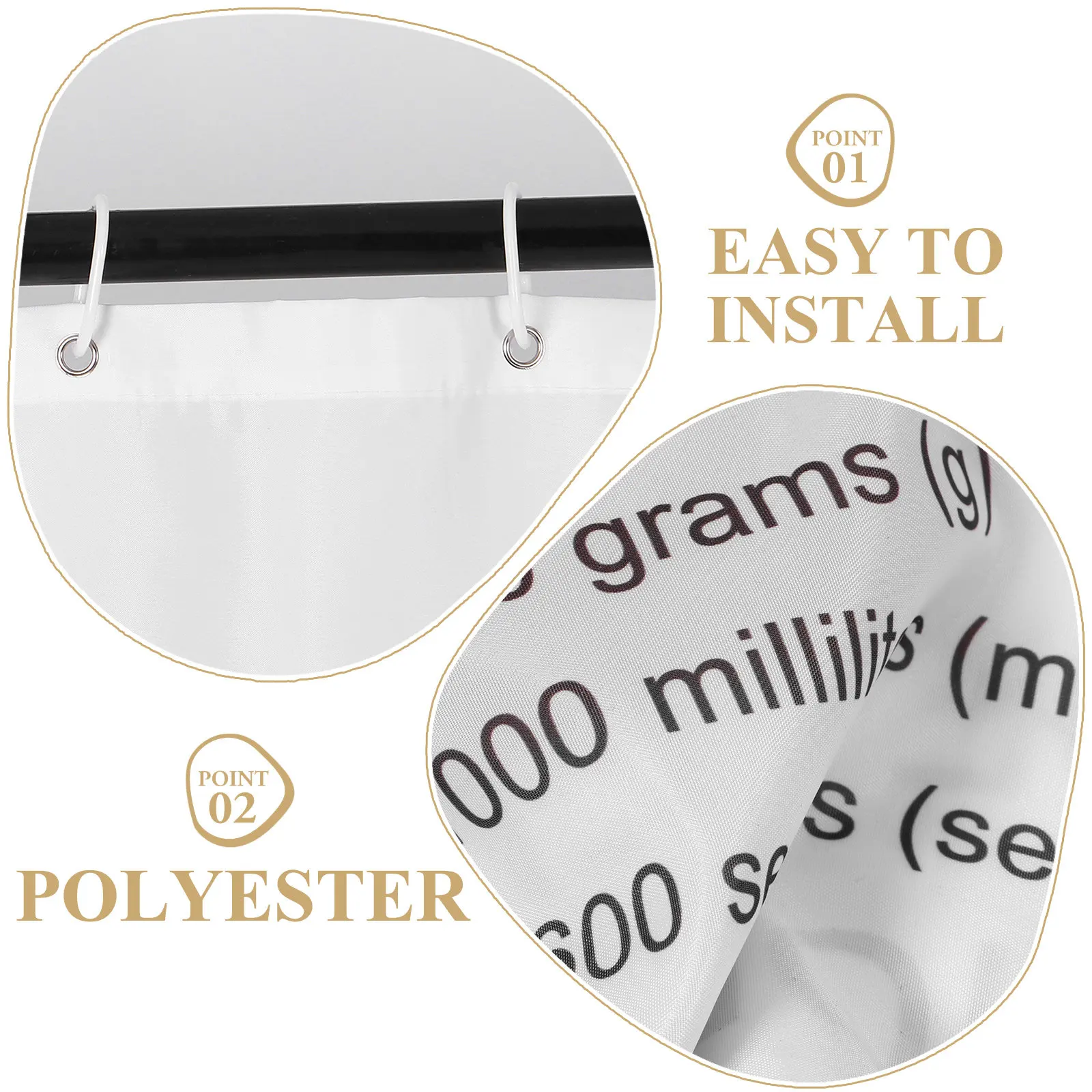 1セットのおしゃれな防水浴室カーテン、周期表柄のシャワーライナー、家庭、モーテル、ホテル用シャワーカーテン