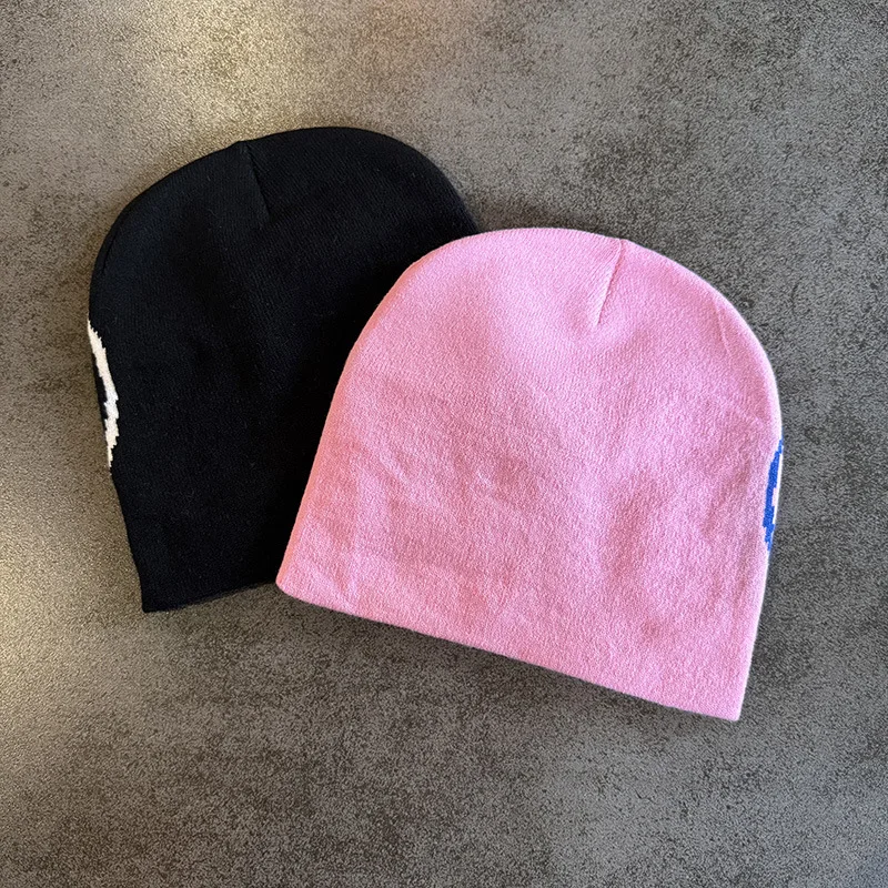 1 قطعة نمط الوجه قبعة صغيرة محبوكة عادية قبعة الجمجمة قبعة رياضية دافئة لركوب الدراجات التزلج النساء الرجال هدية عيد