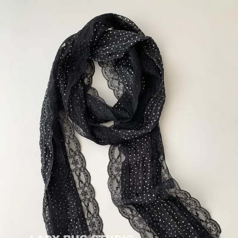 French Retro Long Stripe Polka Dot Scarf Lace Ribbon Choker Korean Ins Headband Hair Scarf Choker Necklace Hair Tying Accessory view 4