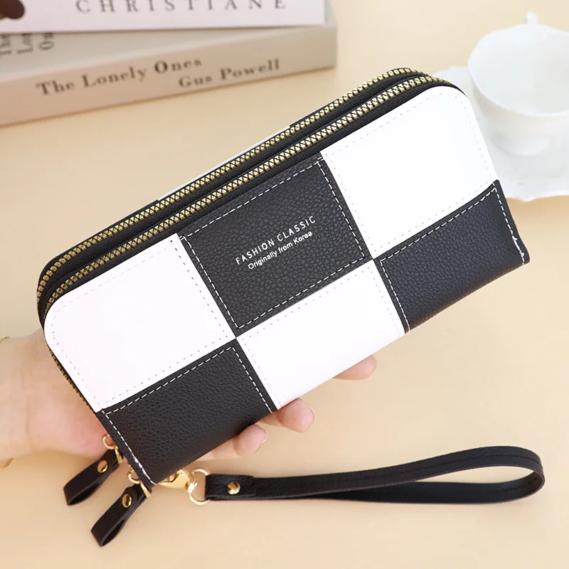 New Korean Style Women Long Wallet Double Zipper Large Capacity Spliced Coin Purse Phone Pocket Ladies Clutch Purse