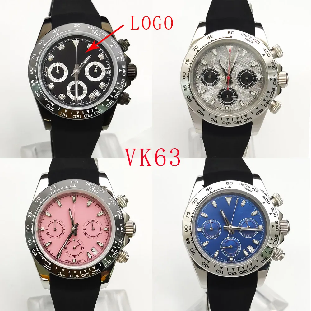 39mm vk63 case Custom logo watch case Panda dial Japanese quartz watch vk63 movement case timing electronic versatile