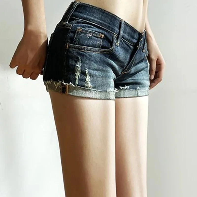 Verão novas mulheres coreano denim shorts calças senhora cintura elástica magro ajuste calças quentes feminino sexy profundo azul hip embrulho jeans bom
