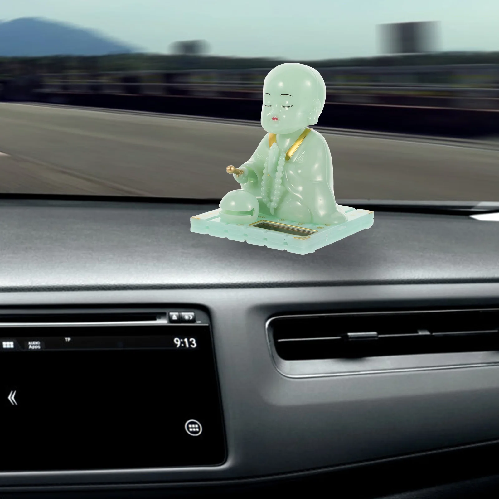 

Buddha Light Ornaments Solar Car Dashboard Decor Retro Statue Mini Crafts Desk Adornments Table Decorations