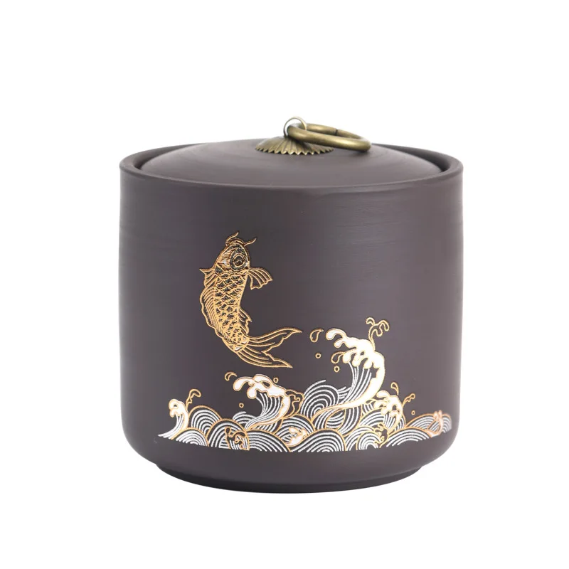 Gold Fish Deer Ceramic Storage Tank Animal Porcelain Airtight Cans Household Moisture-proof Tea Cans