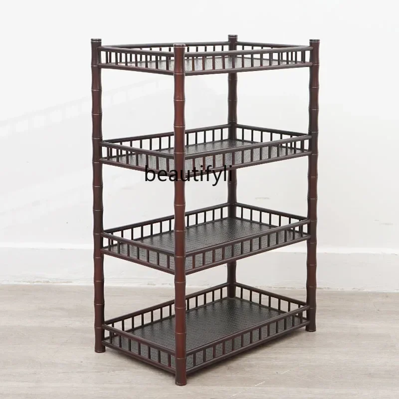 S Retro Bamboo Multi-camada Prateleira Multi-funcional Rack de Piso Simples Teaware Display Prateleira de Armazenamento