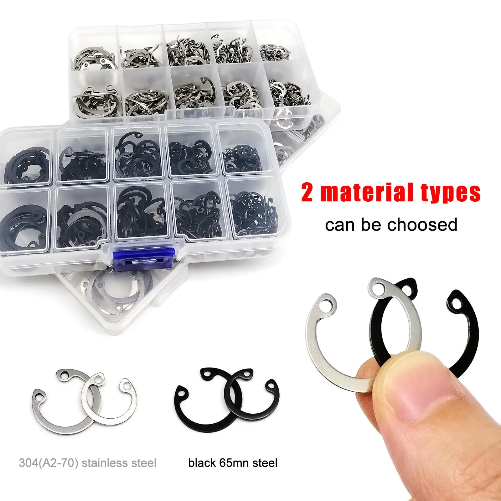1 Box M8-M24 Assortment Kit Set C Type Internal Circlip Retaining Hole Clip Snap Ring GB893 304 Stainless Steel Black 65mn Steel image 2