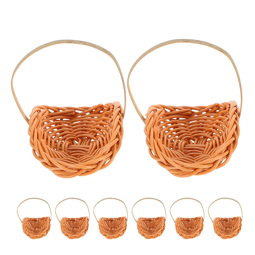

8Pcs Miniature Imitation Rattan Basket Handwoven Shell Shape Handles Tiny Basket Dollhouse Decor Woven Candy Holder