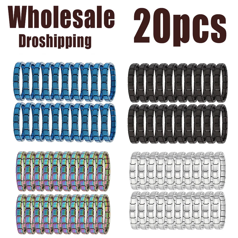 

20pcs/lot Italian Charm Stainless Steel 9mm Colorful Style Elastic Bracelet for Woman Men DIY Making GIft Dropshipping Wholesale