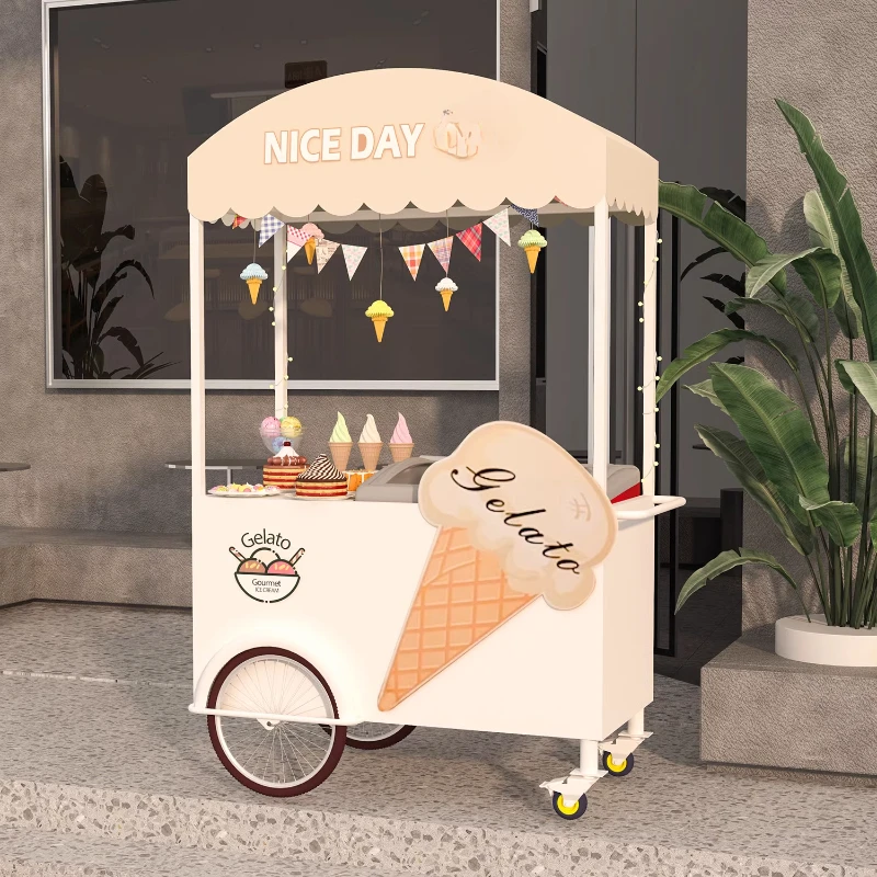 Ice Cream Ice Cream Vending Cart Park Dessert Stall Dining Cart Drinks Milk Tea Movable Cart Dining Cart