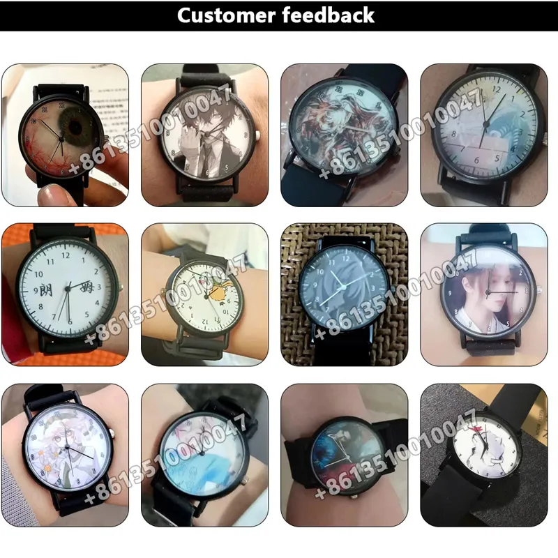 Reloj de cuarzo de cuero blanco y negro para hombres y mujeres, foto Personal personalizada, logotipo de marca de dibujos animados, regalo de moda