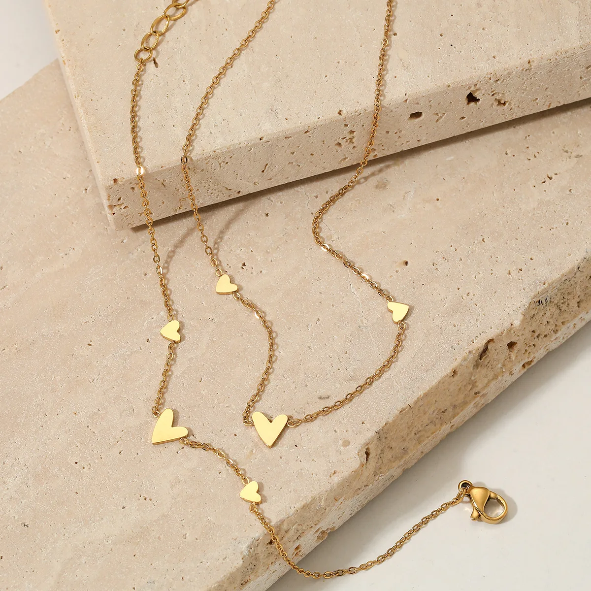 Keen On Stainless Steel Heart Necklace Bracelet Foot Chain Set For Women's Niche Fashion Versatile Fashion New Personalized Jewe-image