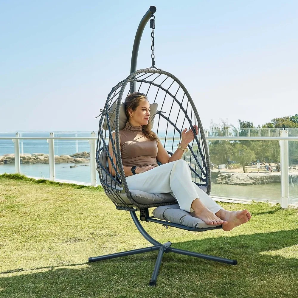 

Hanging Egg Chair with Leg Rest and Stand, Rattan Wicker Swing Hammock Chair, UV-Resistant Cushion, Heavy-Duty, Customized