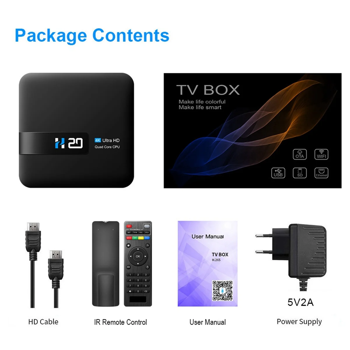 H20 Smart TV Box Android10.0 1GB 8GB 4K HD H.265 Media Player TV Box Android 3D Play Fast 1080P Set Top Box with US Plug