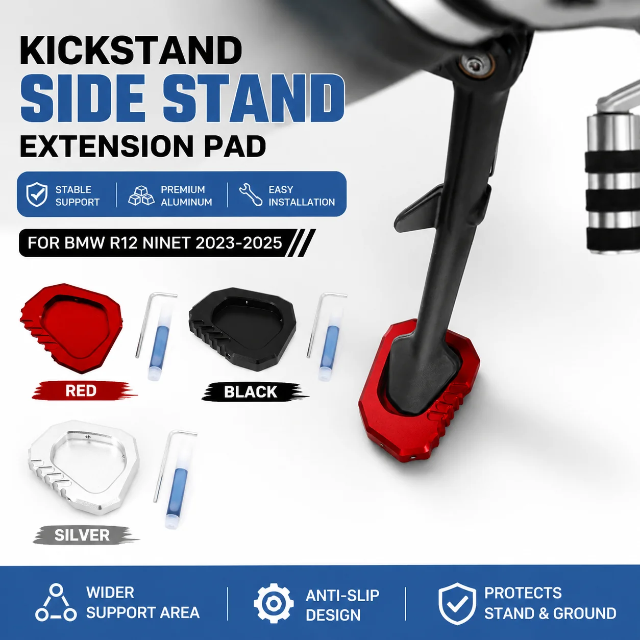 

Motorcycle Accessorie R12 NINET Kickstand Enlarge Side Stand Extension Support PadFor BMW R 12 NINET R12NINET NineT 2023-2025