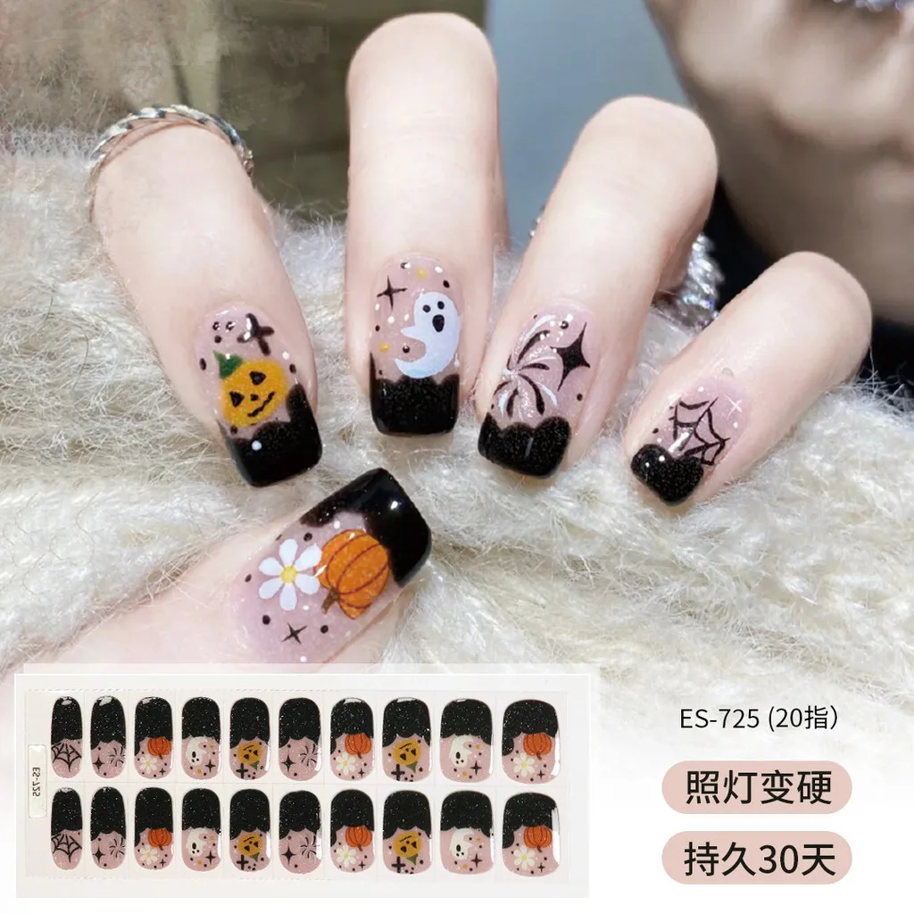

20Tips Halloween Semi-cured Gel Nail Sticker UV Lamp Needed Full Cover Nail Gel Polish Wraps Manicure Nails Decal UV Gel