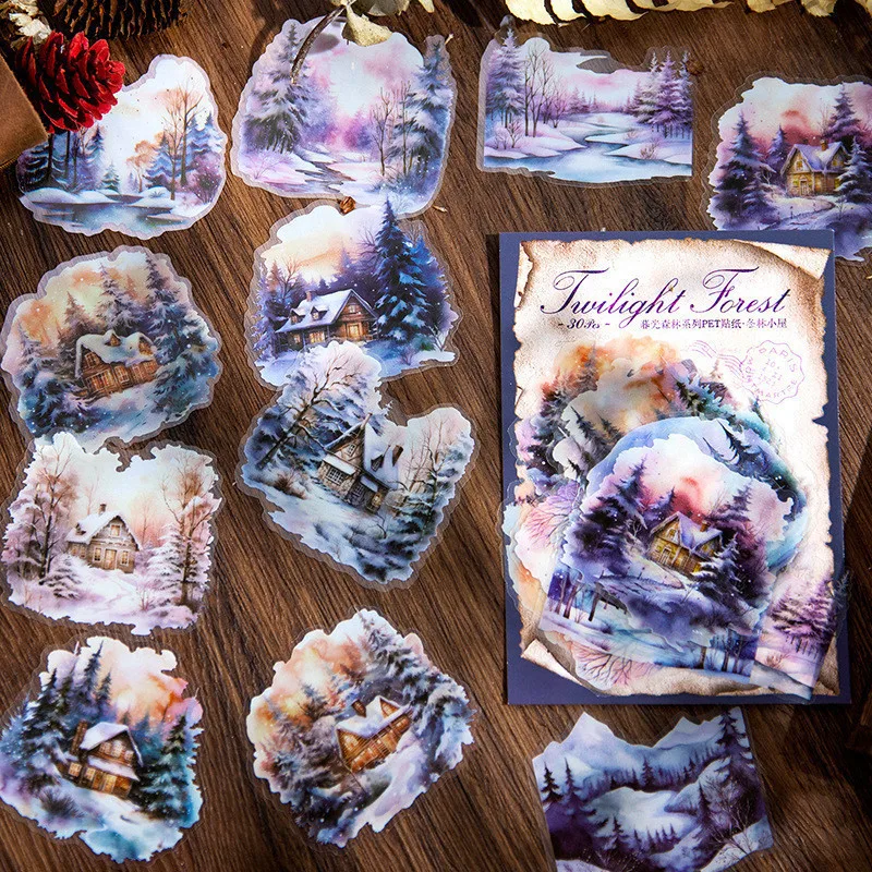 30 Pcs Four Seasons Forest Tree Sticker Set Adhesive Label For Art DIY Journaling Planners Journals Diary Letter Card Making image 4