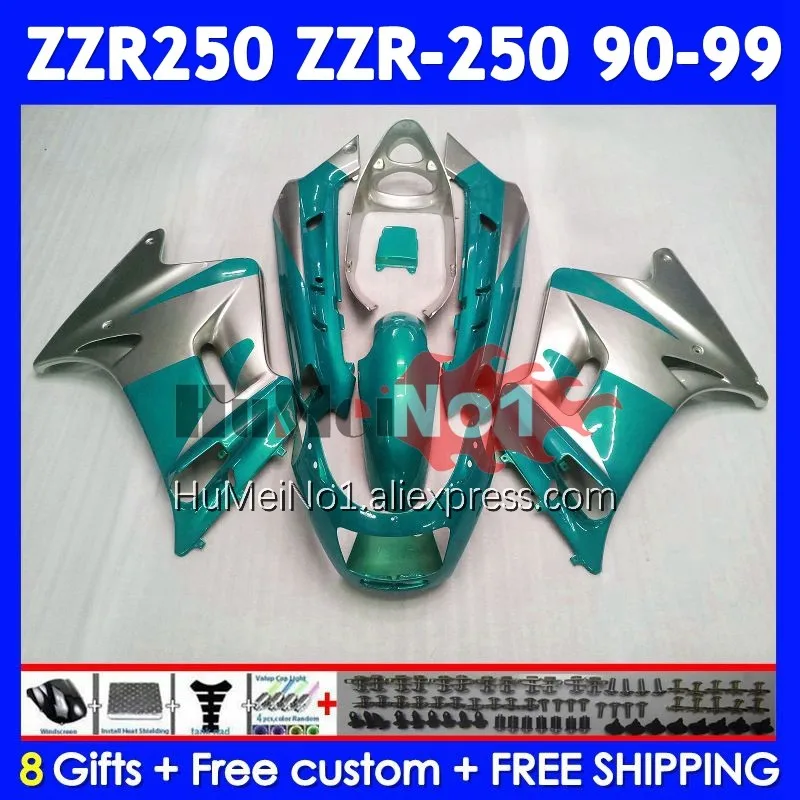 Silvery Cyan Bodys Kit For KAWASAKI NINJA ZZR 250 ZZR-250 90-99 242No.186 ZZR250 90 91 92 93 94 95 96 97 98 99 1990 1999 Fairing