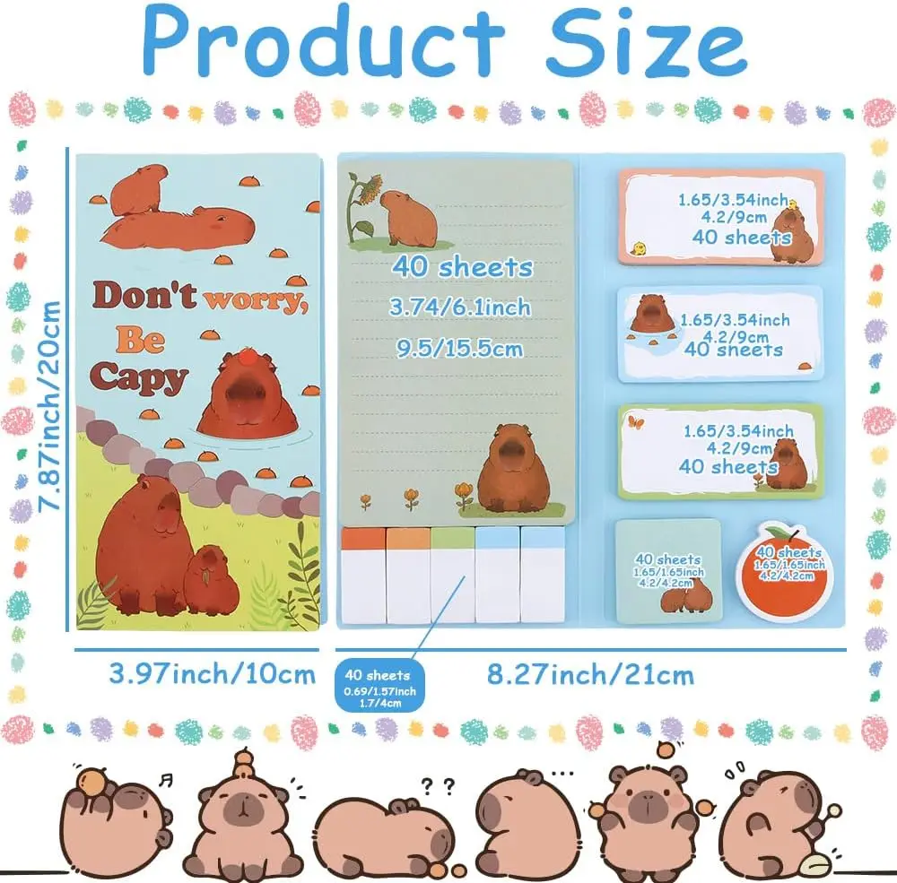 Capybara Gifts Sticky Notes Set,Cute School Supplies,Gift for Animal Lovers,440 Sheets for Men Women Home School Office Surprise
