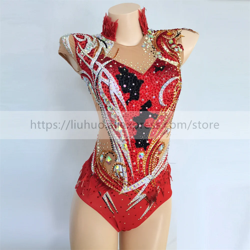 LIUHUO Customize Women Girl Costume Performance Rhythmic Gymnastics Ballet Competition Leotard Figure Ice Skating Dress Teen Red