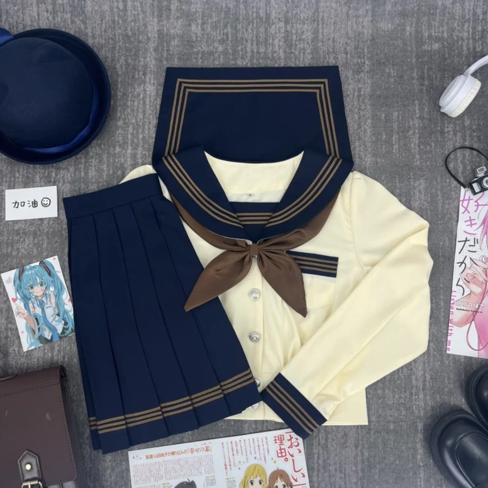 Elegant Three Sailor Suit Japanese Slim JK Uniform, College Style School Uniform for Campus Graduation Daily Casual Outfit