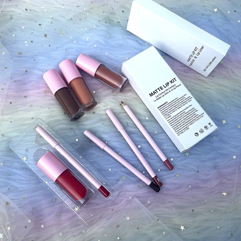 Rossetto liquido opaco con etichetta privata con fodera per labbra Kit labbra vegane di alta qualità Kit matita per labbra lucidalabbra per trucco cruelty free