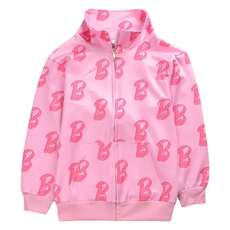 Kawaii Cute Barbie Fashion Casual Boys Girls Sports Suit Cartoon Anime Print High-Looking Versatile Loose Stand-Up Collar Suit