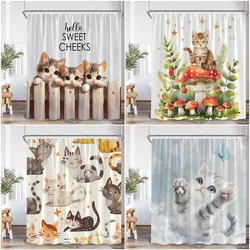 Cats Animal Print Shower Curtain Cartoon Cat Mushroom Hello Sweet Cheeks Modern Polyester Fabric Bathroom Decor Curtain Cloth