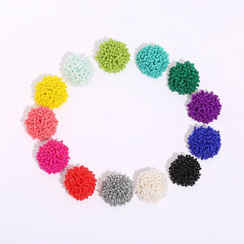 15mm 20mm 28mm Seed Beaded Studs Earrings Post Connector Beaded Stud Earring for Women Pom Pom Word Letter Jewelry & Accessories