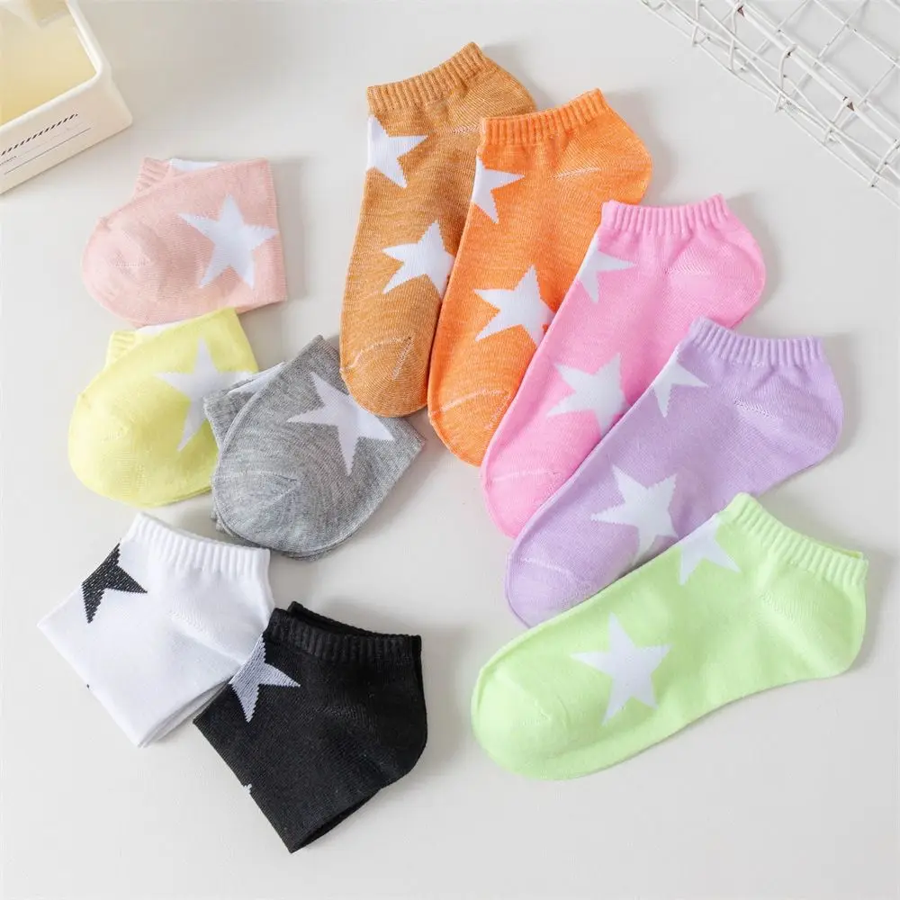 

10Pairs Sweet Summer Y2K Star Short Socks Breathable Elastic Boat Socks Hosiery Cotton Invisible Socks Girl