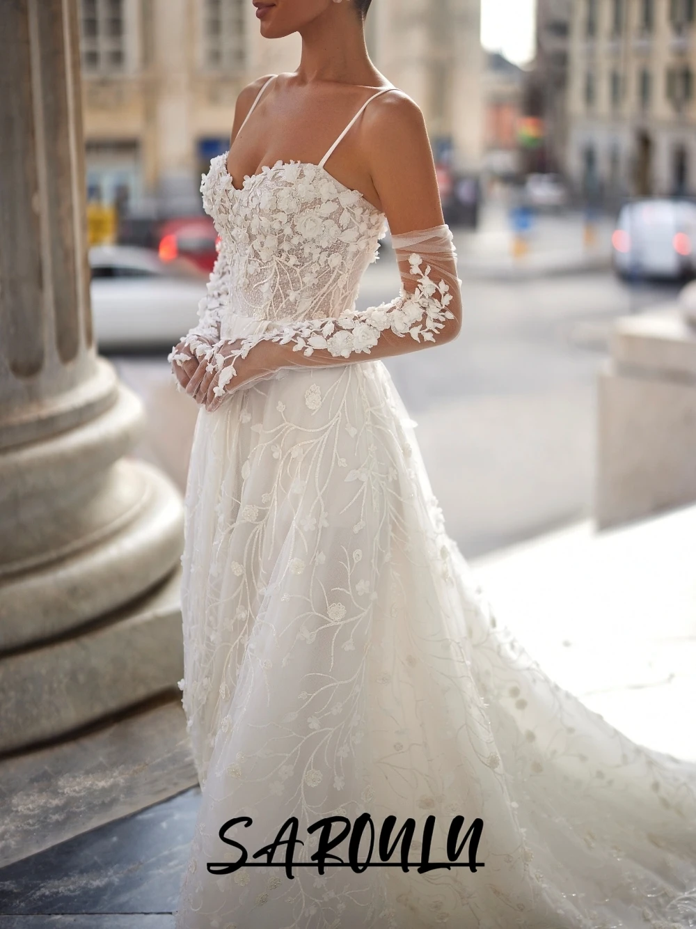 Lace Embroidery Wedding Dress With Flowy Lightweight Train Classy Sweetheart Neckline A Line Customized Bridal Gown No Gloves