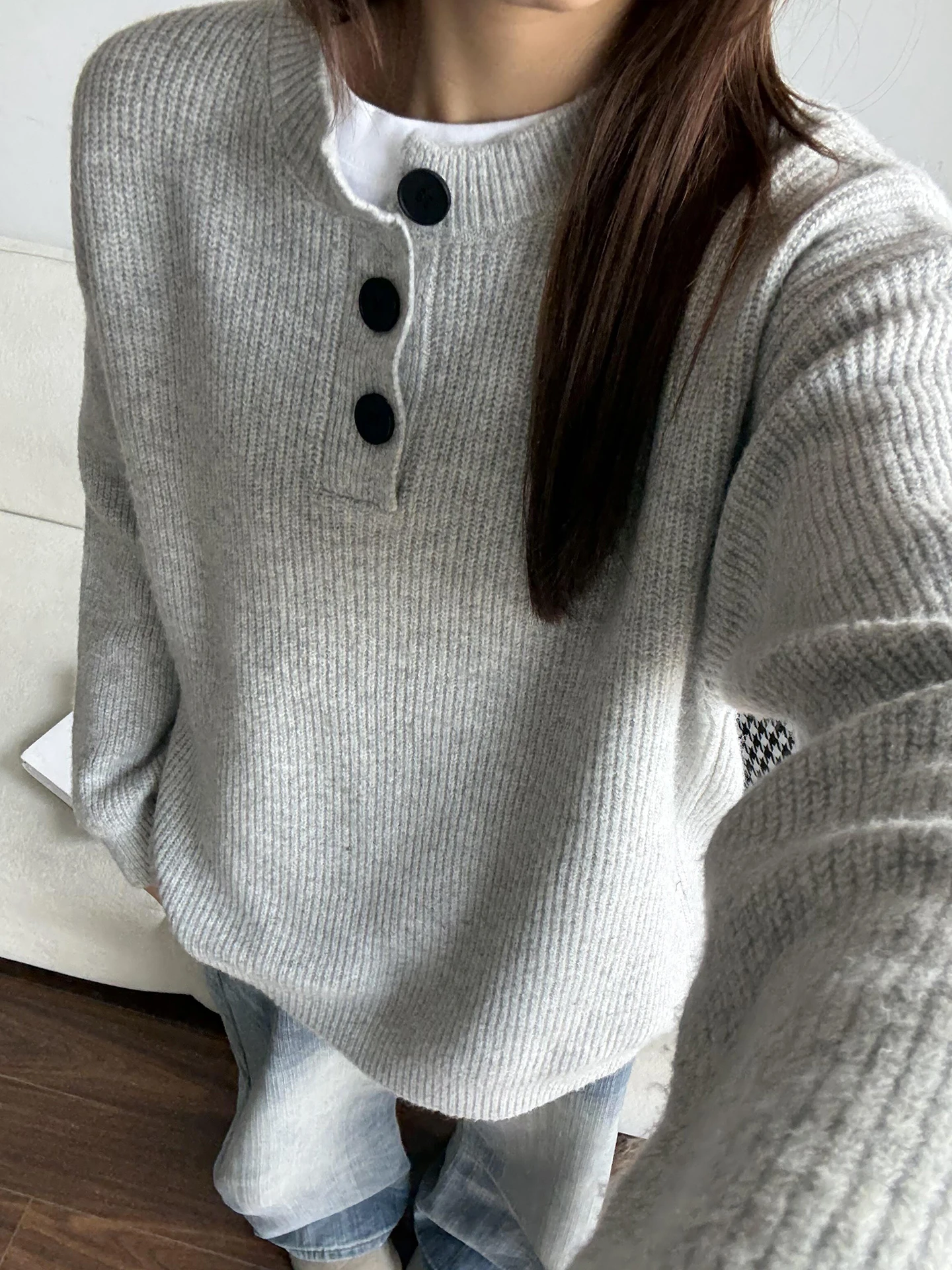 

ay Henry Collar Knitwear Men's Sle Lazy Inner irt Cleanfit Loose Fit Comfortable Long Sve Autumn Faion Youthwear