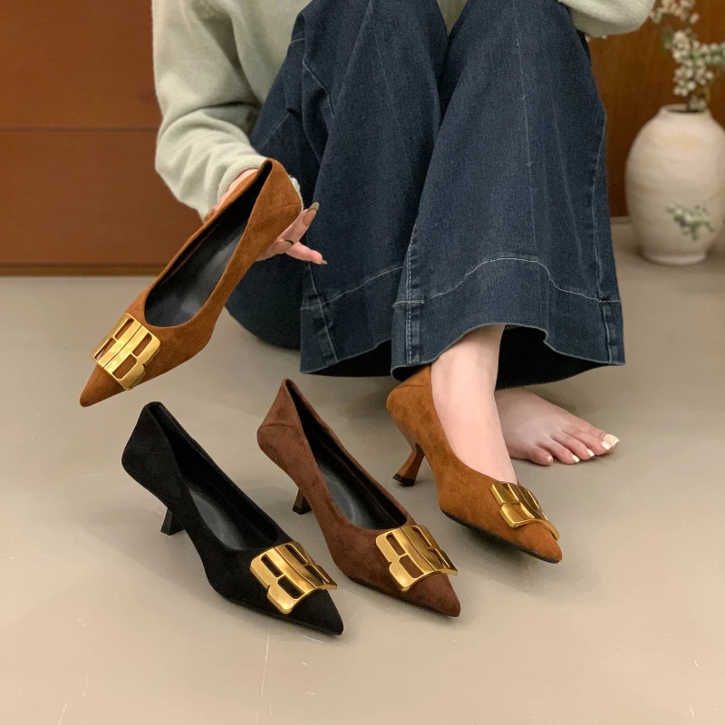 

Sexy Metal Decorated Stiletto Shoes Fashion Pointed Toe Party Dress Shoes Women's Luxury Design Women's Shoes Zapatos De Mujer