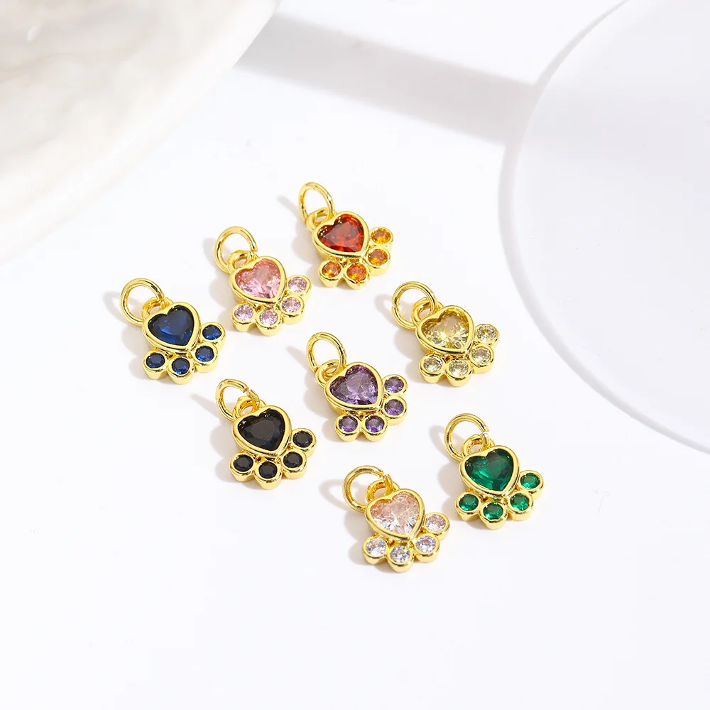 8Pcs Fresh and Sweet Simple Micro inlaid Zircon Dog Paw Pendant DIY Necklace Bracelet Jewelry Accessories