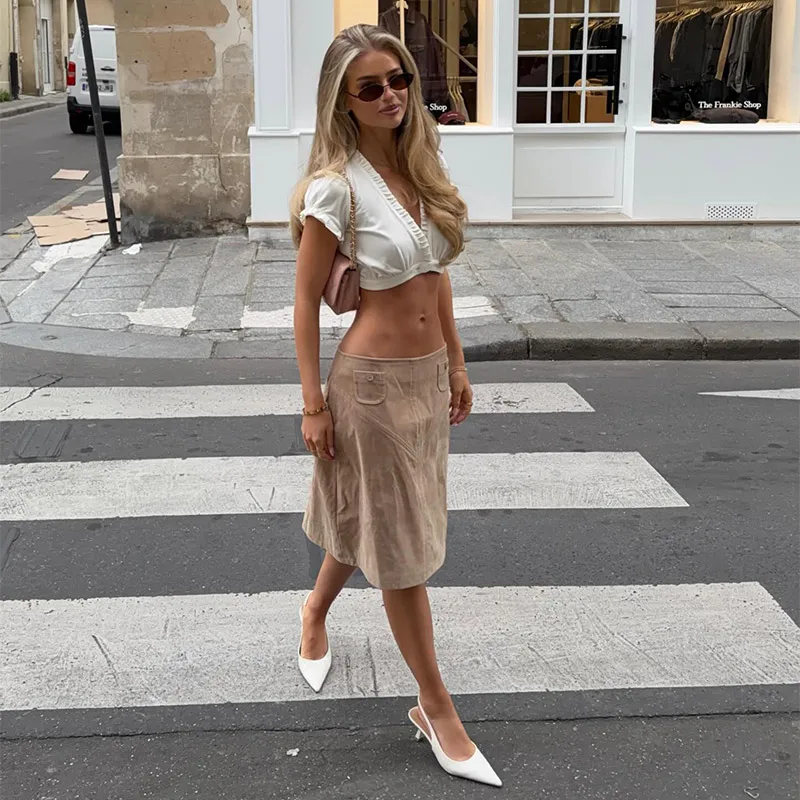 

Y2k Cream Color Ruffled V Neck Crop Top Puff Sleeve Button Down Blouse Women Cute Summer Casual Streetwear Top