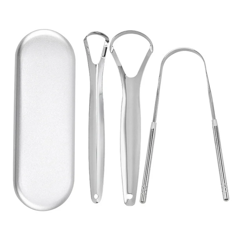

AAAU-Stainless Steel Tongue Scraper Cleaner Travel Portable Case Breath Cleaner Oral Scraper Cleaning Tool