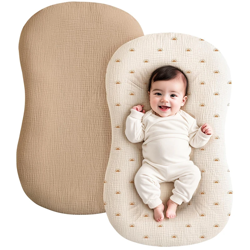 2PCS Baby Lounger Cover Muslin Cotton Newborn Baby Nest Slipcover Soft and Breathable Lounger Cover for Infant Girls Boys