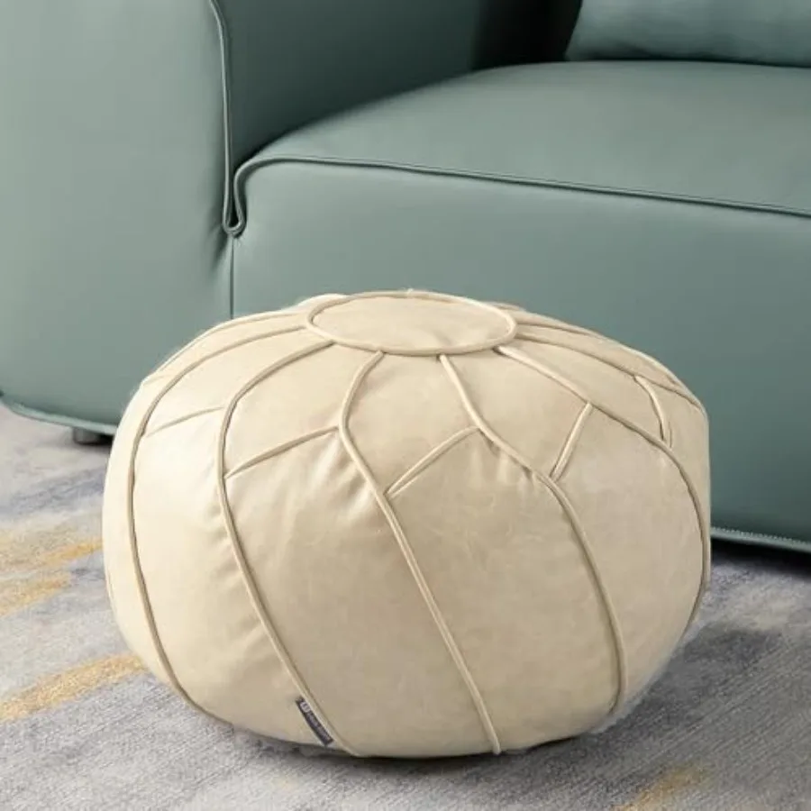 Unstuffed Pouf Ottoman Cover Round Handmade Waterproof Faux Leather Feet Stool Ottoman Storage Bean Bag Floor Chair Footstool f