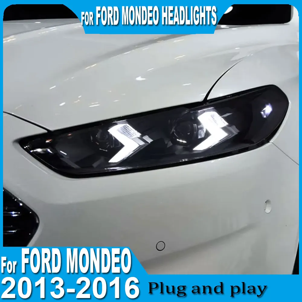 2pc headlights For Ford Mondeo Red Demon Eye 2013-2016 Upgrade Modified To New Dynamic Turn Signal Car LED Headlight Assembly