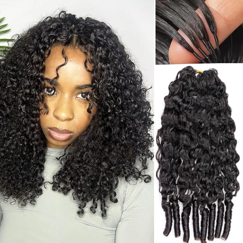 

Бирманские кудрявые волосы для плетения крючком, глубокая волна, с предварительно связанными узлами, эффект перьевидных прядей, для наращивания волос