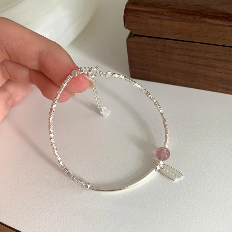 Sweet Fashion Sterling Silver Irregular Chain Strawberry Crystal Lucky Bracelet for Woman Summer Party Jewelry Accessories Gifts