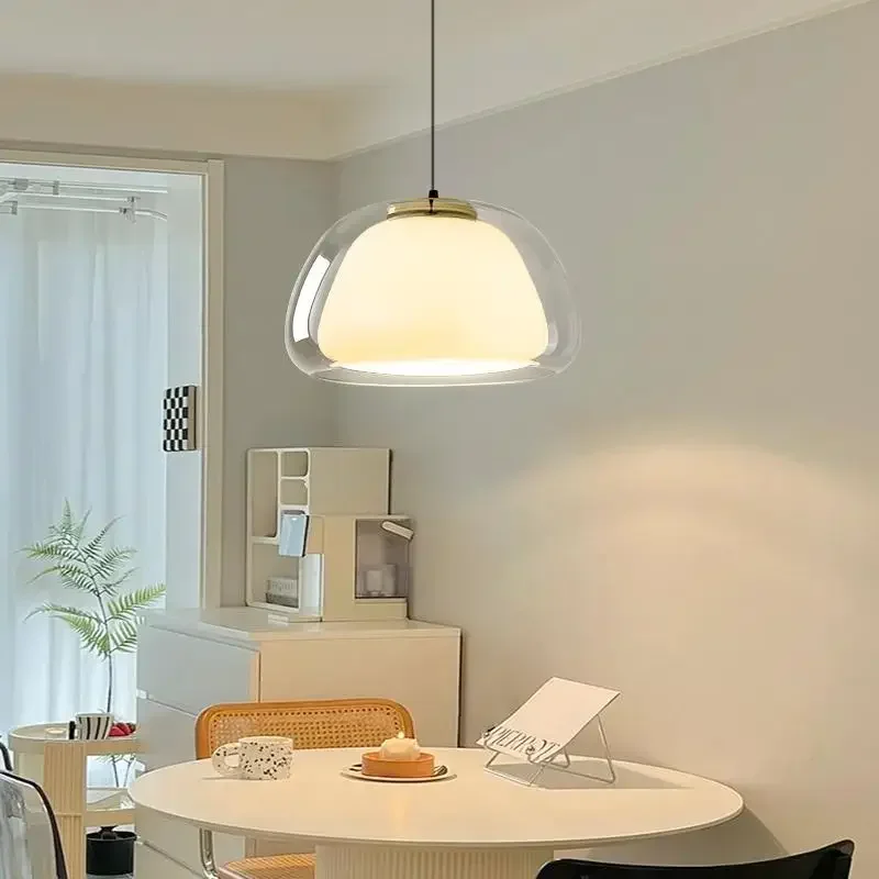 Nordic Glass Pendant Light LED Minimalist Cream Hanging Lamps for Restaurant Living Room Bedroom Study Home Decor Fixtures