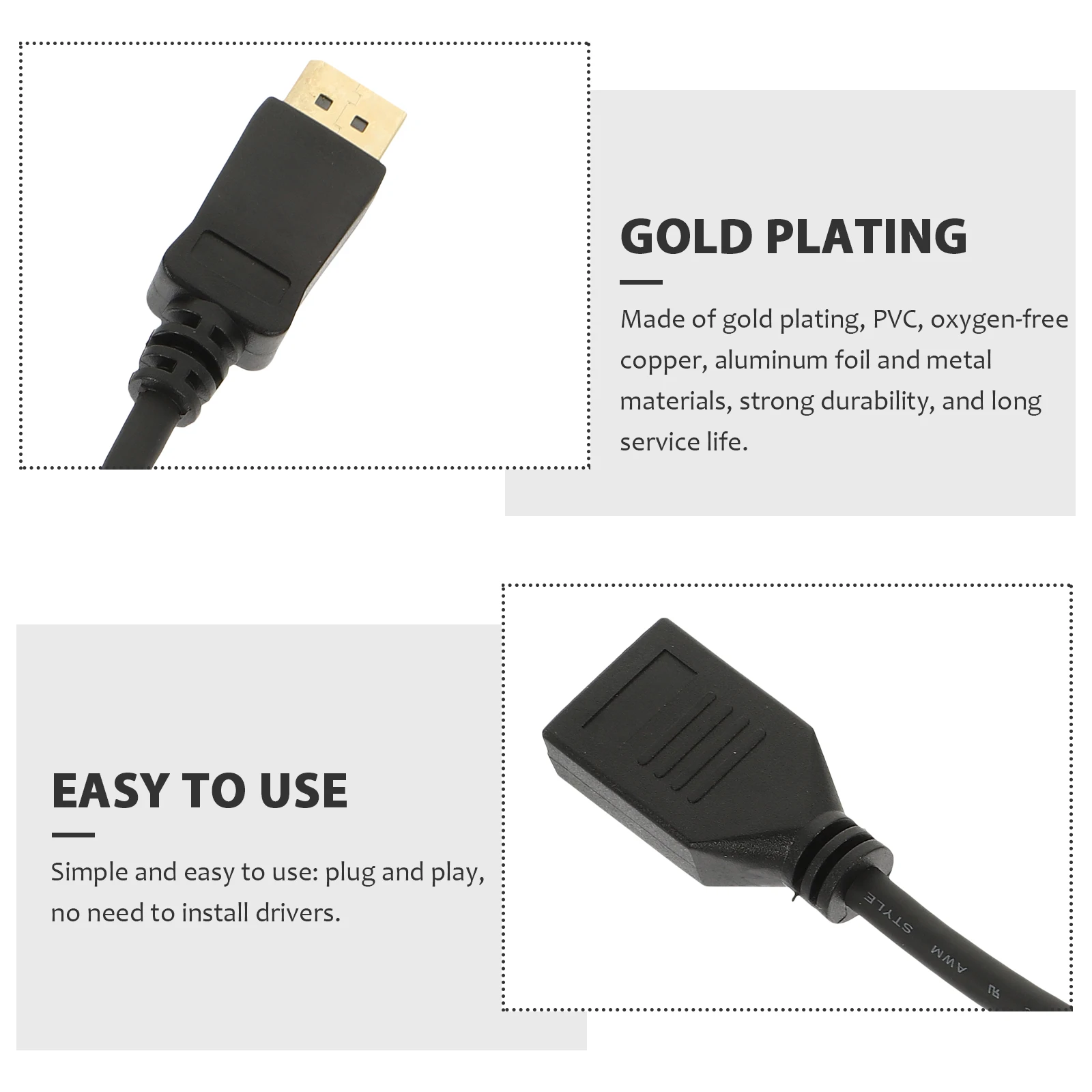 

4K Displayport Adapter 1.2 Male To Female Extension Cable Dp Cord For Pc Laptop Gold Plated Durable Video Accessory