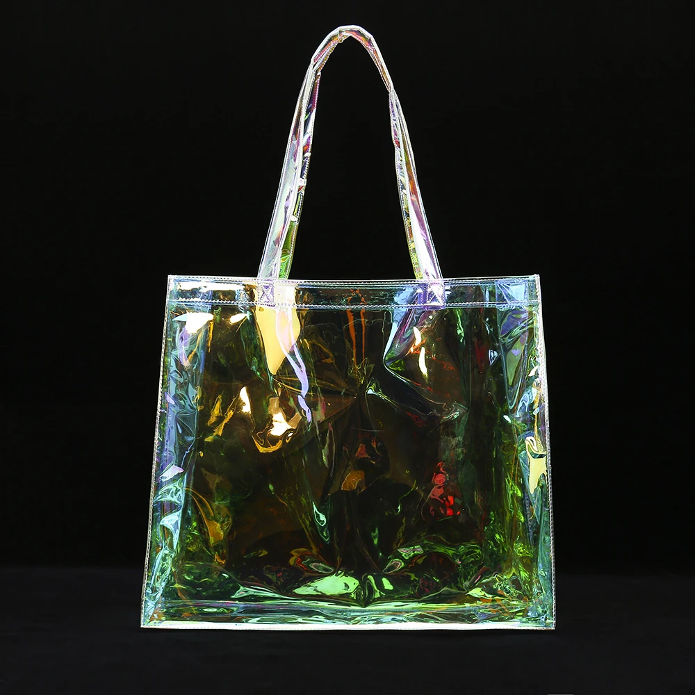 Clear Hologram Shopping Bag Iridescent Premium Glitter Tote Available for Custom