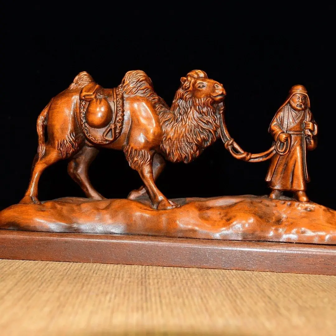 Hand Carved Wood Silk road camel Statue Figurine Desktop Ornaments Home Decoration