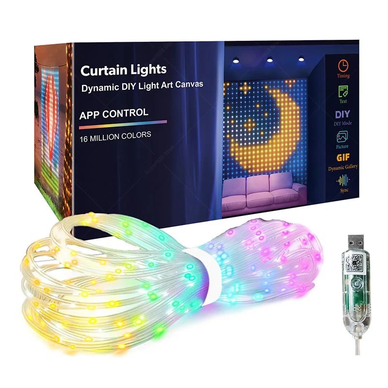 400Led Smart Curtain Lights New year's garland App RGB Fairy Lights DIY Music Change Display for Window Christmas Decoration